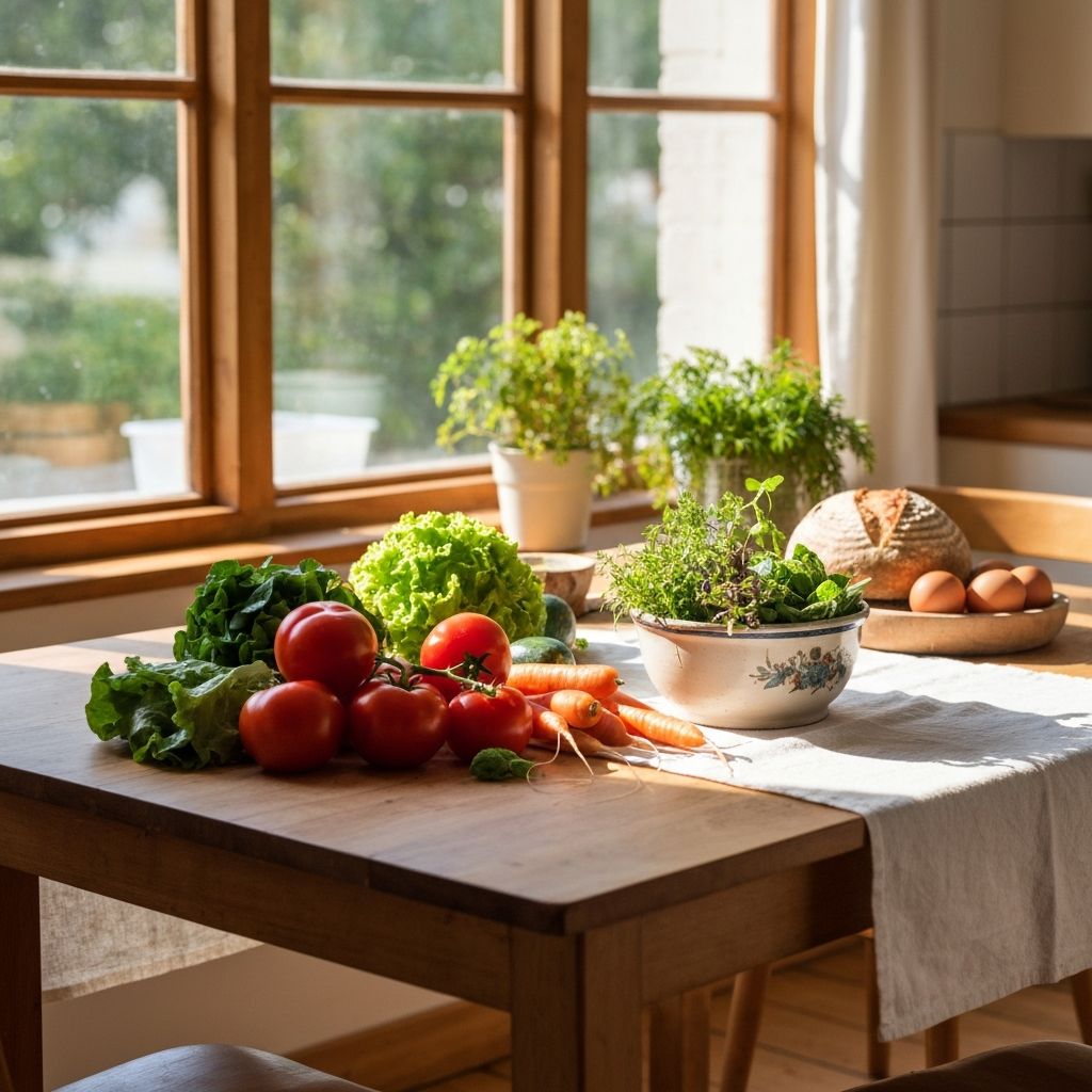 Tavolo da cucina con ingredienti freschi